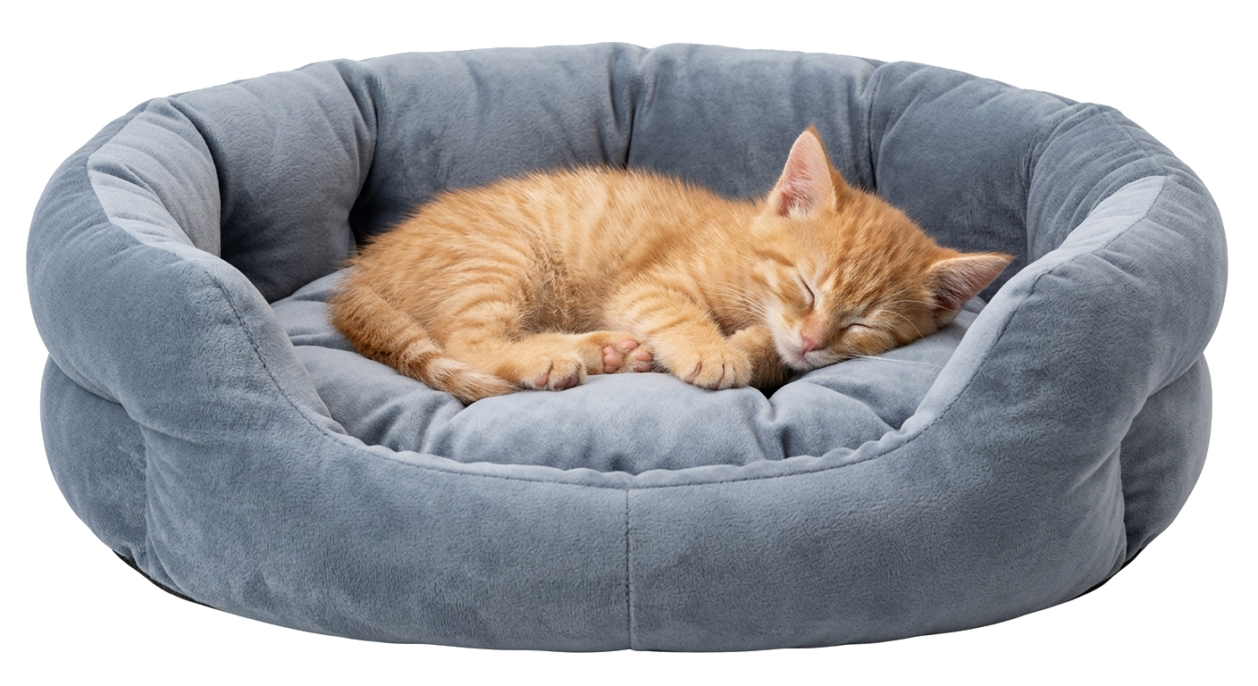 Gato durmiendo en una cama mullida